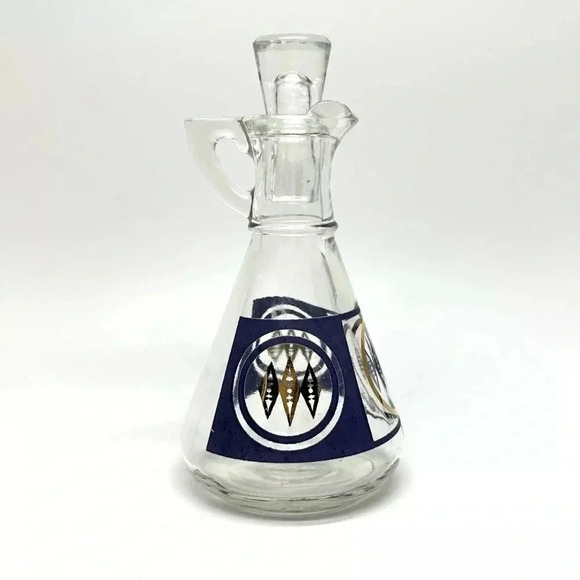 Vtg GAY FAD / HAZEL ATLAS Cruet w/Lid Periwinkle Blue/Gold RARE HTF Pattern MCM - Picture 1 of 9